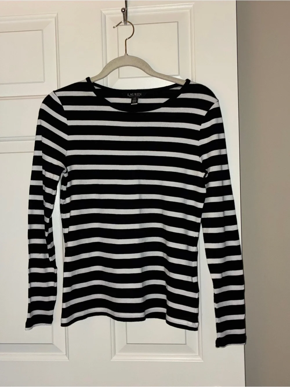 Lauren Ralph Lauren Black & White Striped Long-Sleeve Tee Black Label Sz L